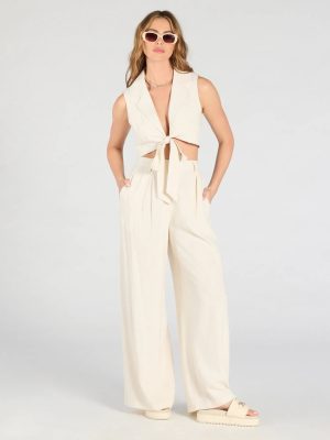 Beachy Chic Wide-Leg Trouser Pants With Linen