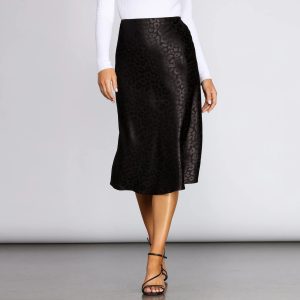 Leopard Flared Satin Skirt