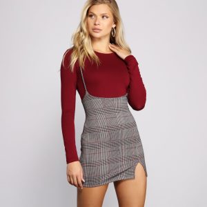Sassy Plaid Suspender Mini Skirt