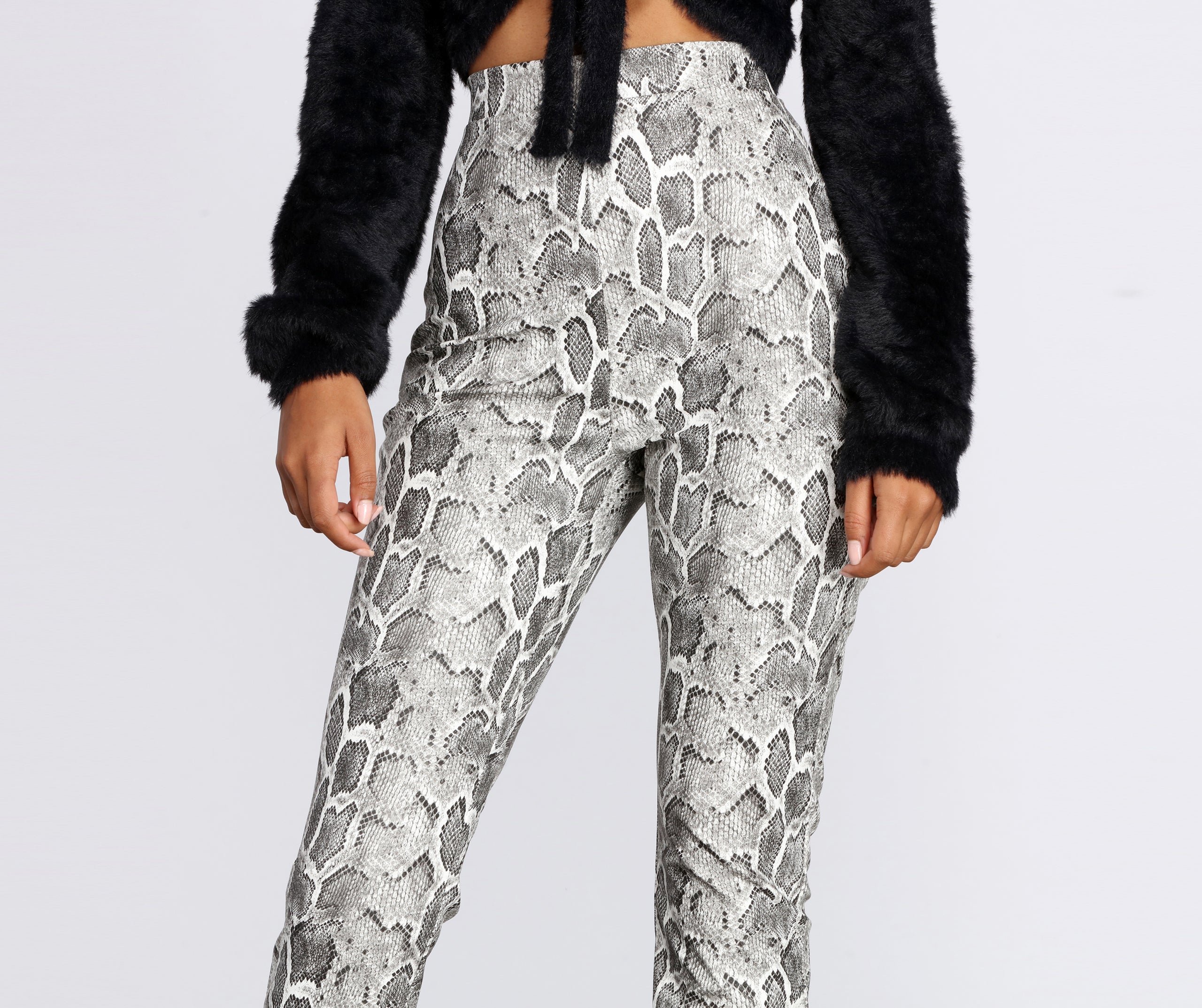 High Waist Snake Print PU Leggings - Image 4