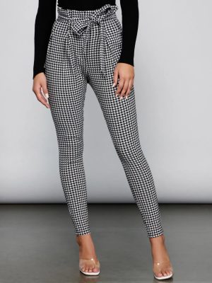 Houndstooth Paper Bag Skinny Pants