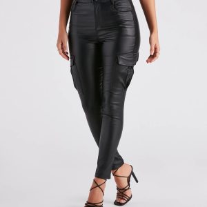 Casually Elevated Faux Leather Cargo Pants