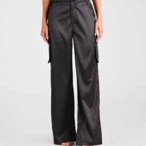Dress Me Up Satin Straight-Leg Cargo Pants