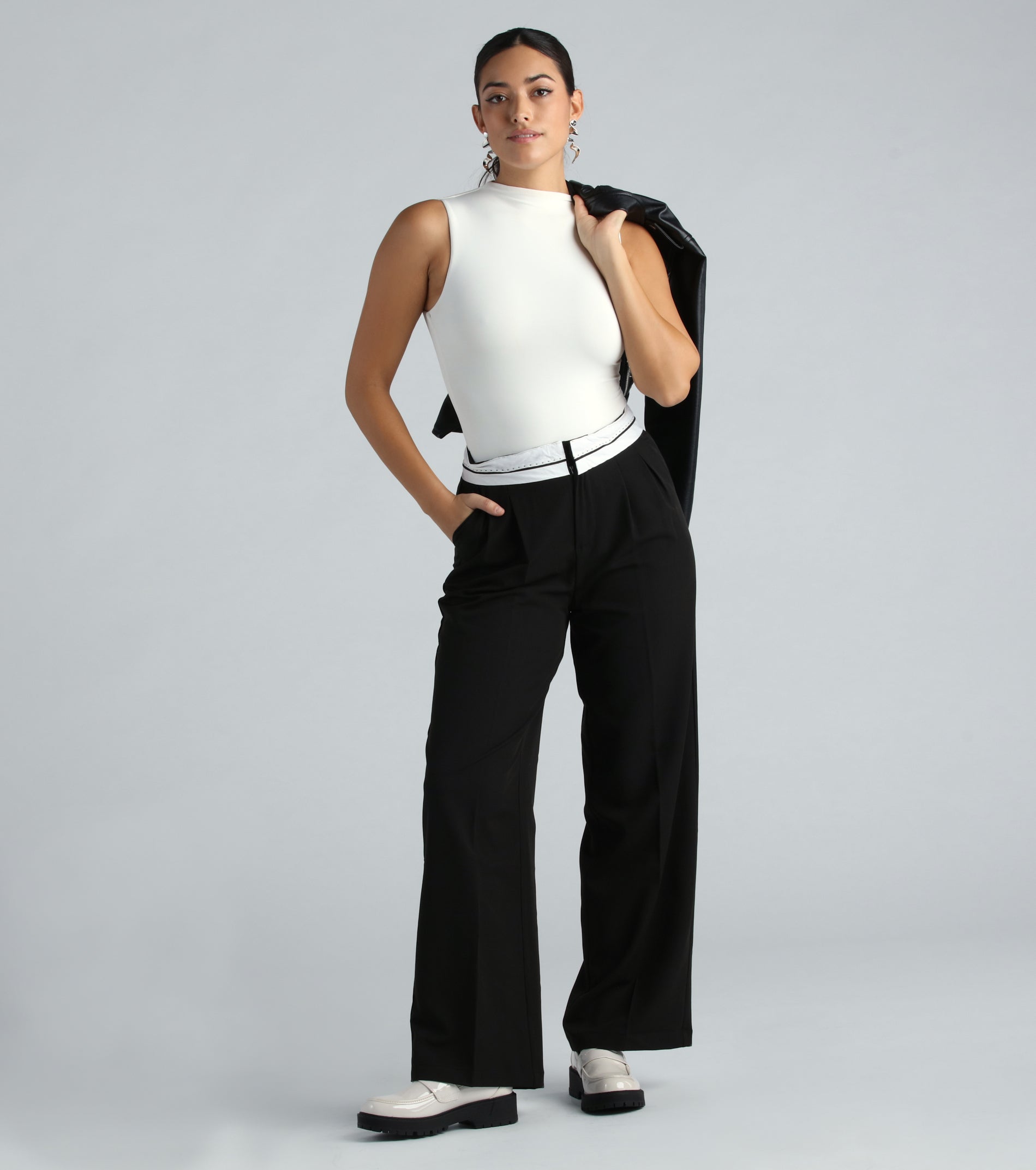 Cool-Girl Confidence Contrast Waist Trouser Pants - Image 2