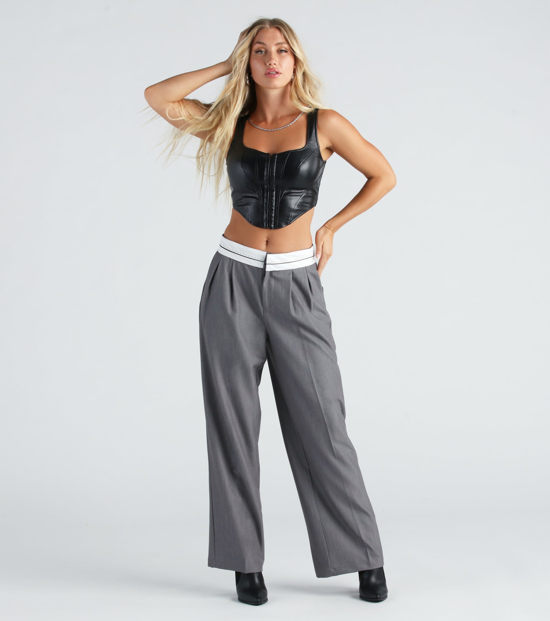 Cool-Girl Confidence Contrast Waist Trouser Pants - Image 6