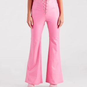 Fashion Doll Rhinestone Faux Leather Flare Pants