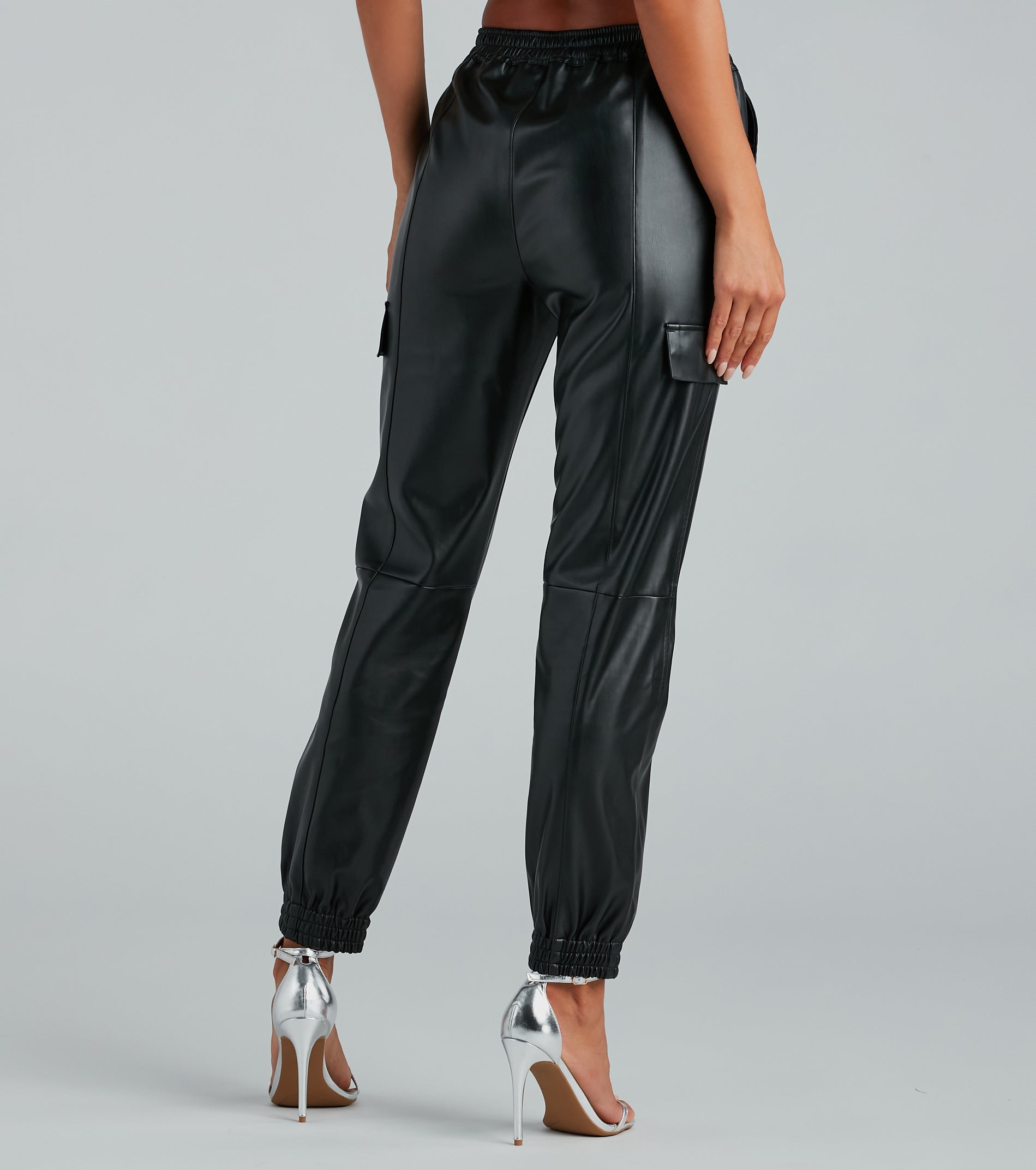 Utilitarian Flare Faux Leather Cargo Joggers - Image 3