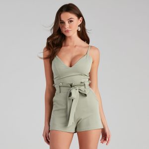 Jetset Life V-Neck Paper Bag Romper