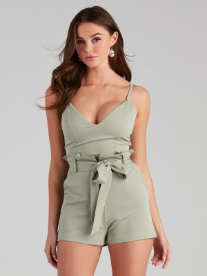 Jetset Life V-Neck Paper Bag Romper