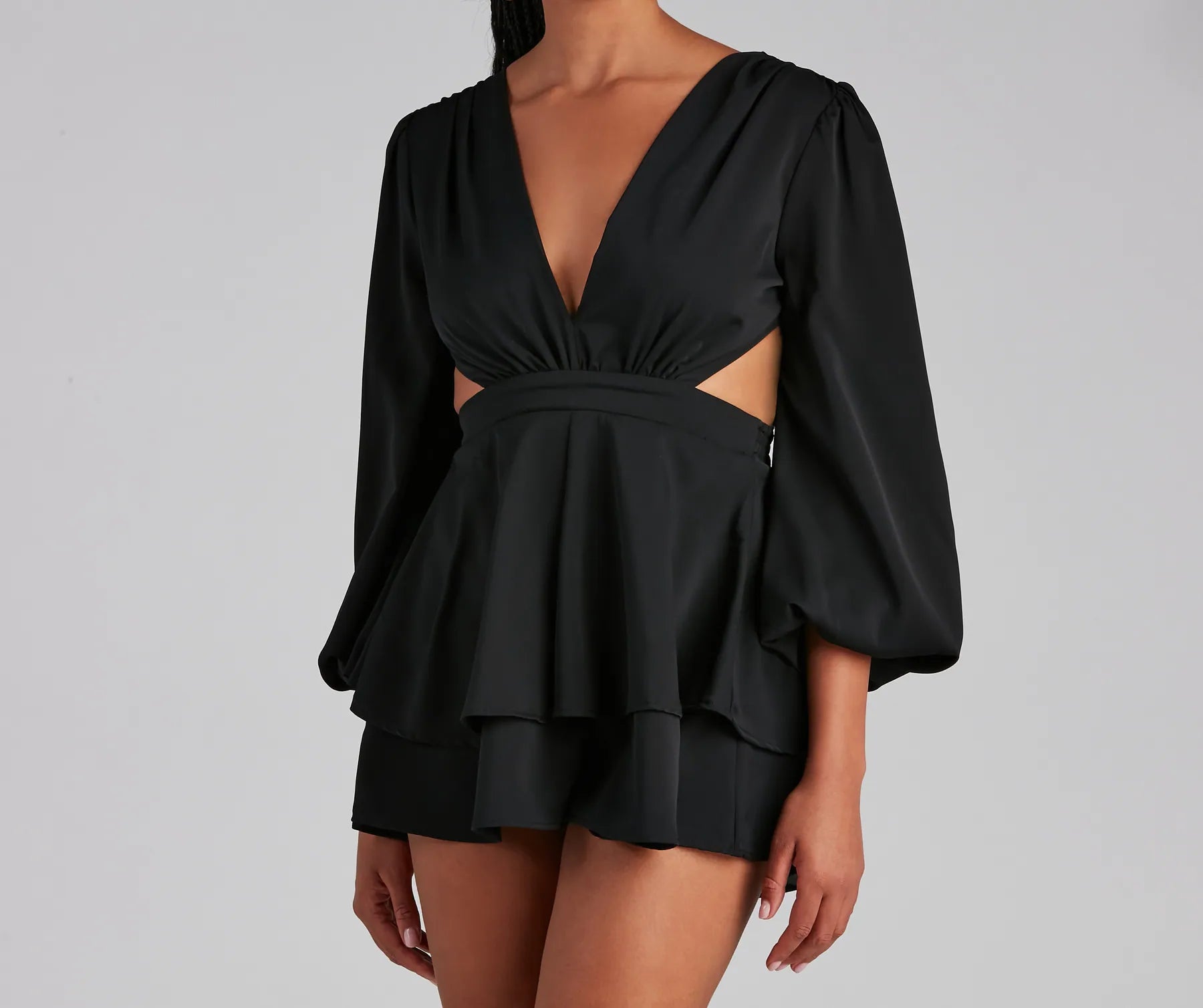 Out Of Town Lace-Up Chiffon Romper - Image 3
