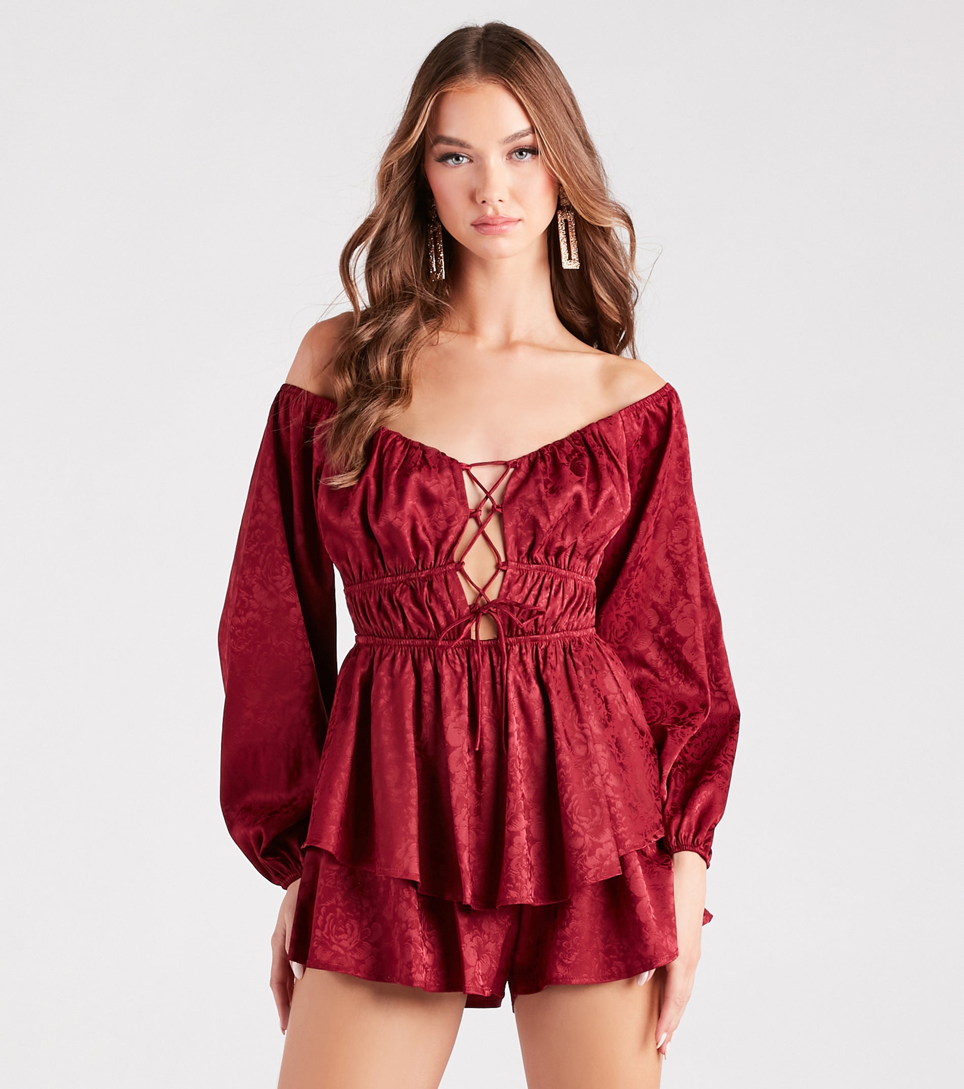Feels Like Love Floral Jacquard Satin Romper - Image 4