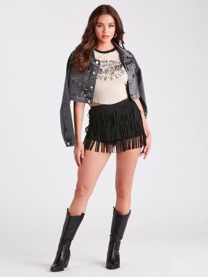 Stylish Shimmy Faux Suede Fringe Shorts