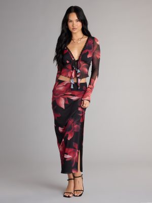 Soft Serve Floral High Slit Maxi Skirt