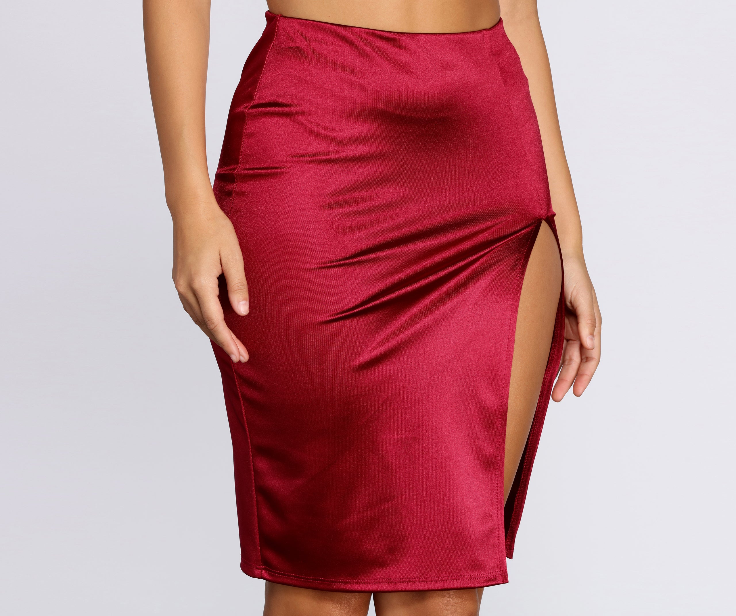Sultry Satin High Slit Skirt - Image 4
