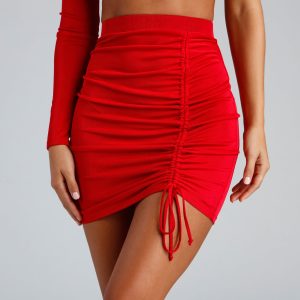 Ruched & Ready Slinky Knit Mini Skirt