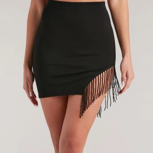 All The Glitz Beaded Fringe Mini Skirt