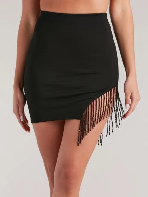All The Glitz Beaded Fringe Mini Skirt