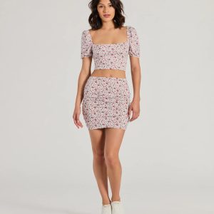 Two Cute High Rise Floral Mini Skirt