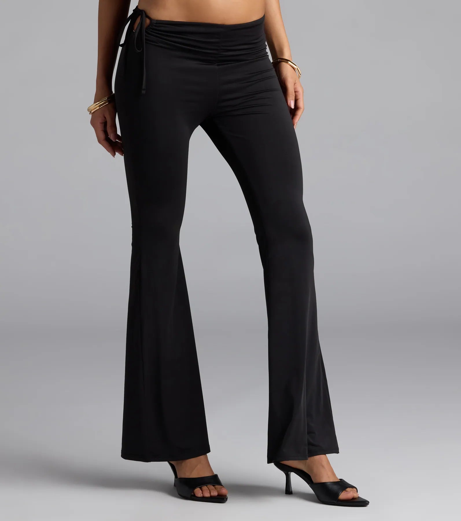 Sleek Look Mid-Rise Cutout Flare Pants - Image 4