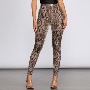 High Waist Satin Snake Leggings