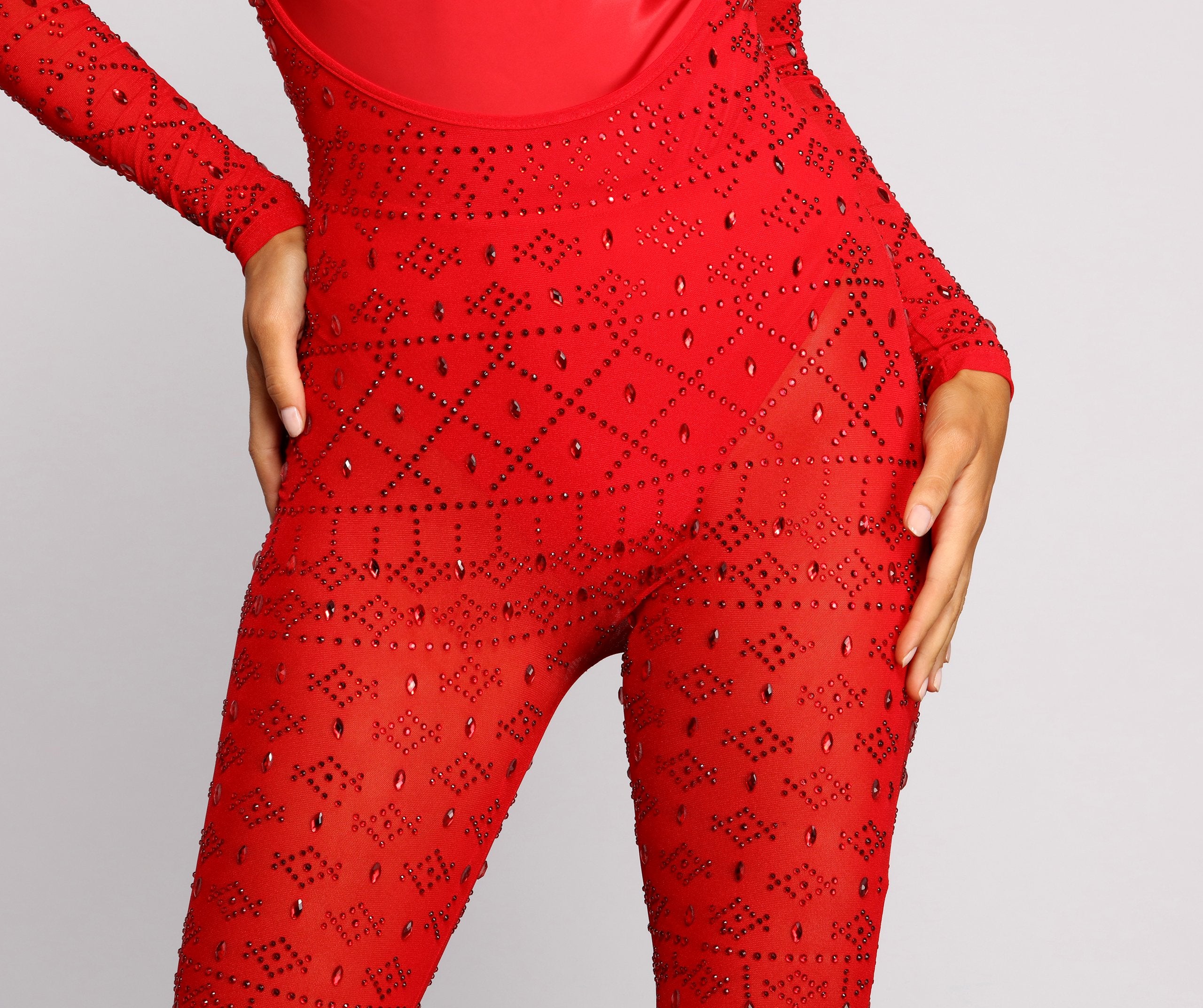 Heat Up The Party Mesh Embellished Catsuit - Image 14