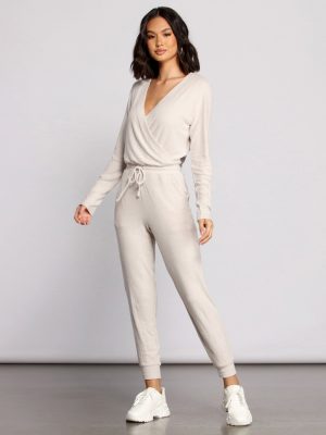 Feeling Casual Ribbed Surplice Jumpsuit