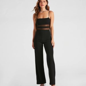 All An Illusion Mesh Stripe Jumpsuit
