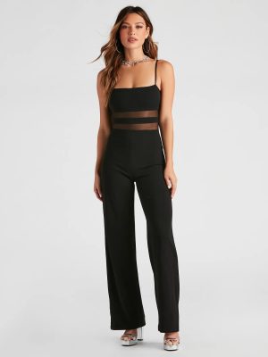 All An Illusion Mesh Stripe Jumpsuit