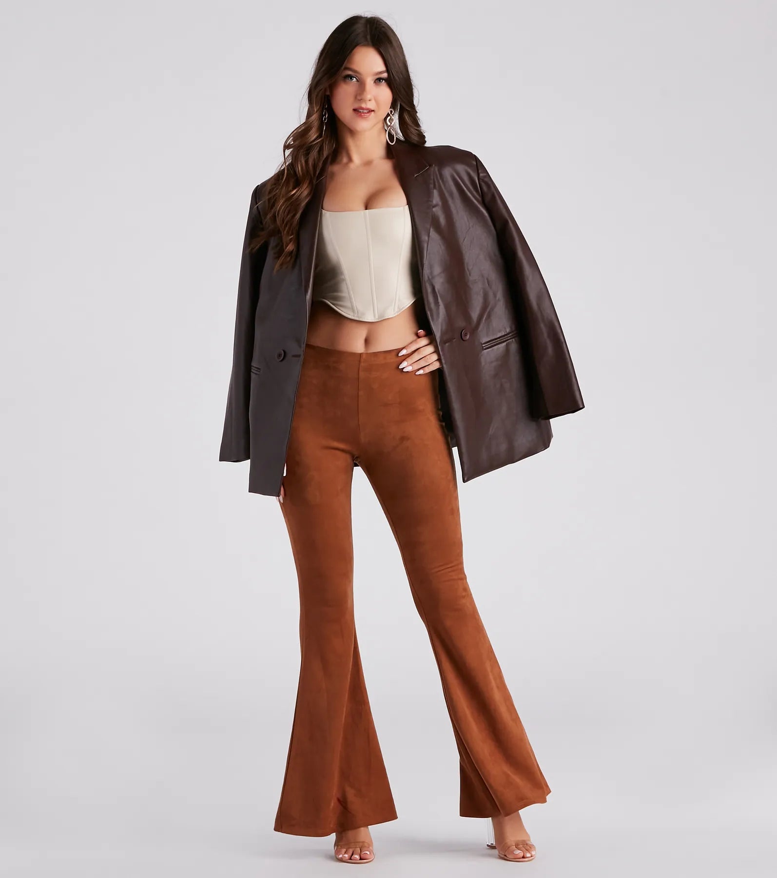Stylish Pick Faux Suede Flare Pants - Image 2