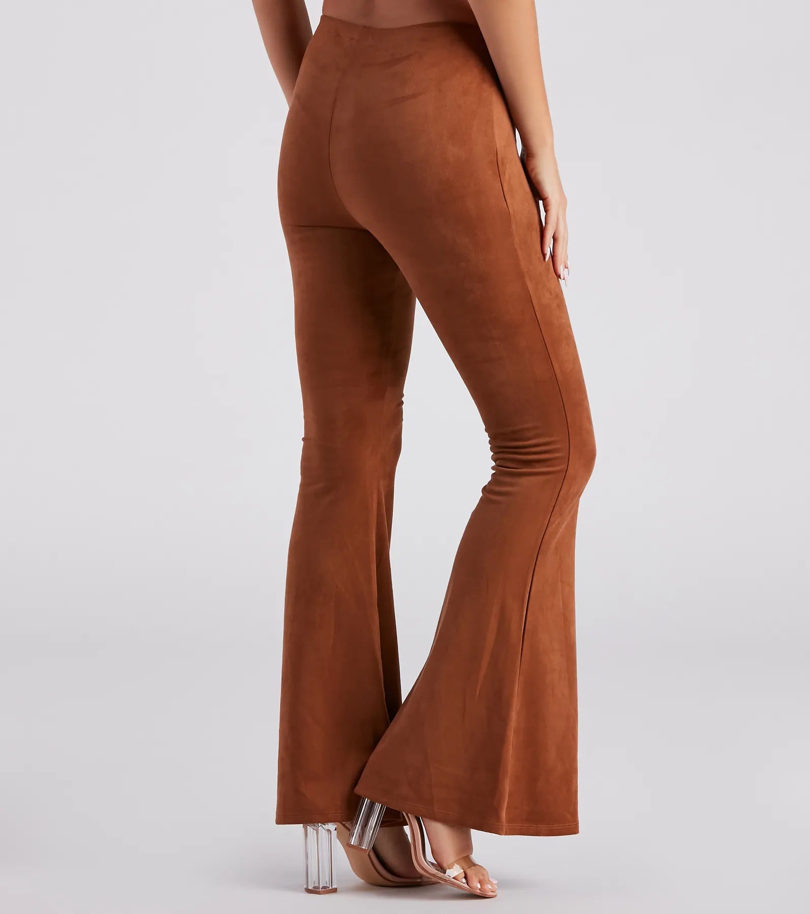 Stylish Pick Faux Suede Flare Pants - Image 3