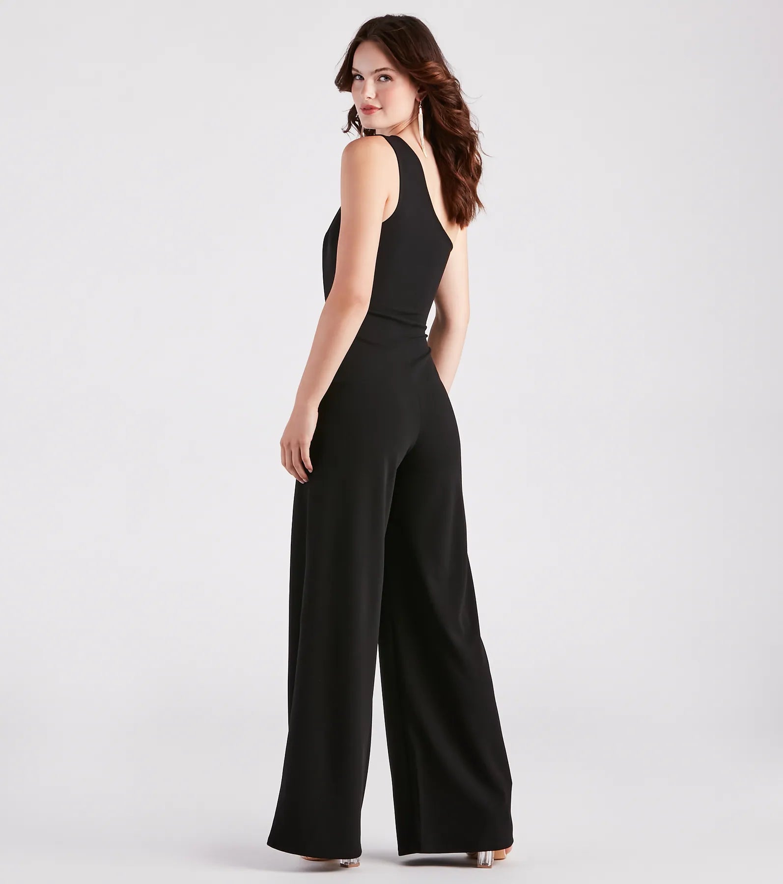 Chain Direction One Shoulder Crepe Jumpsuit - Image 2