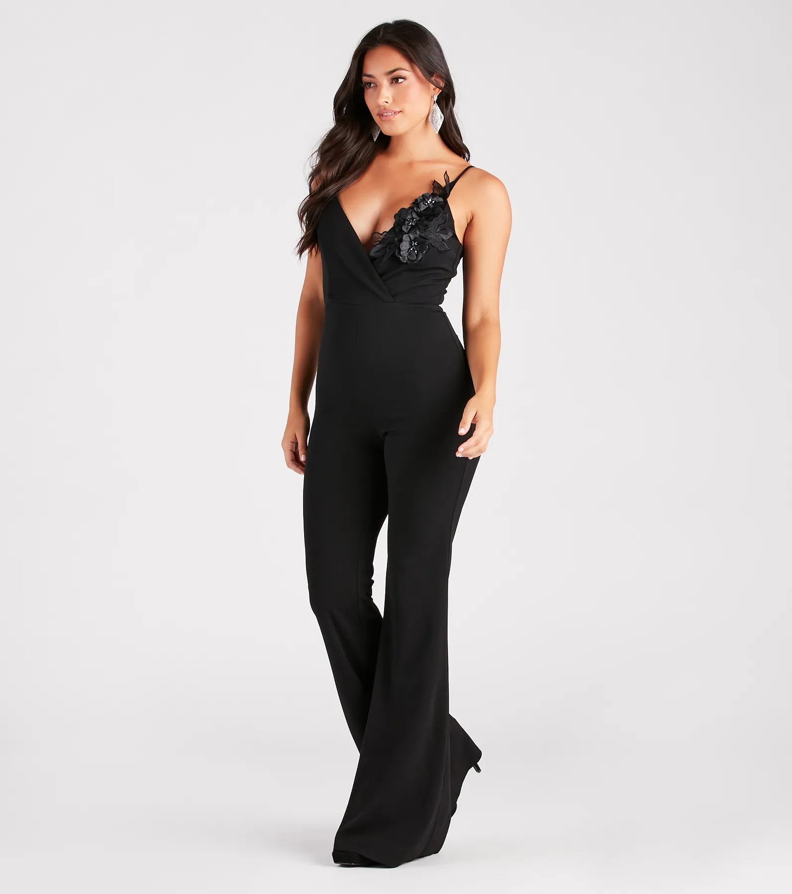 Leading Lady Flower V-Neck Wide Leg Jumpsuit - Image 3