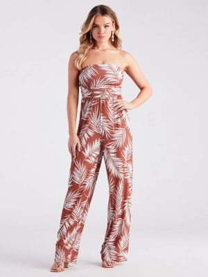Sunset Cruise Tropical Print Strapless Jumpsuit