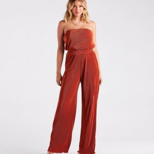 Here To Play Satin Strapless Pleated Jumpsuit