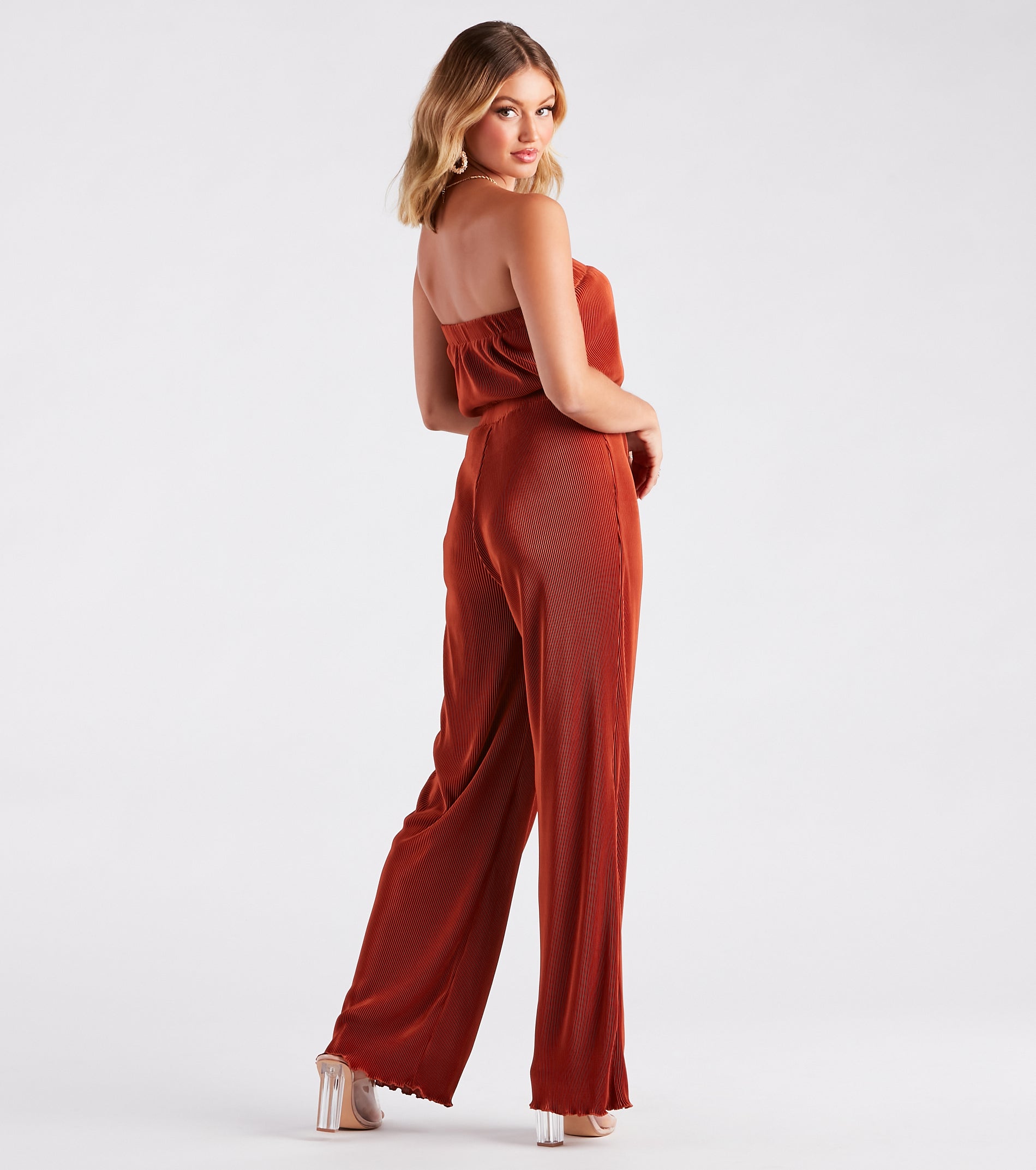 Here To Play Satin Strapless Pleated Jumpsuit - Image 2