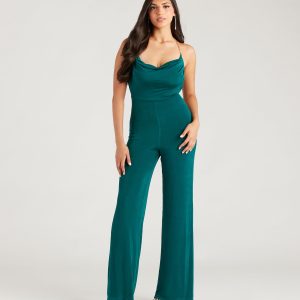 Edgy Perfection Chain Strap Cowl Neck Jumpsuit