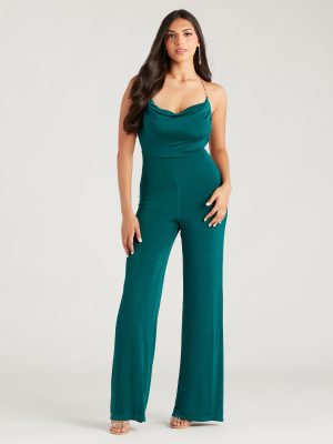 Edgy Perfection Chain Strap Cowl Neck Jumpsuit
