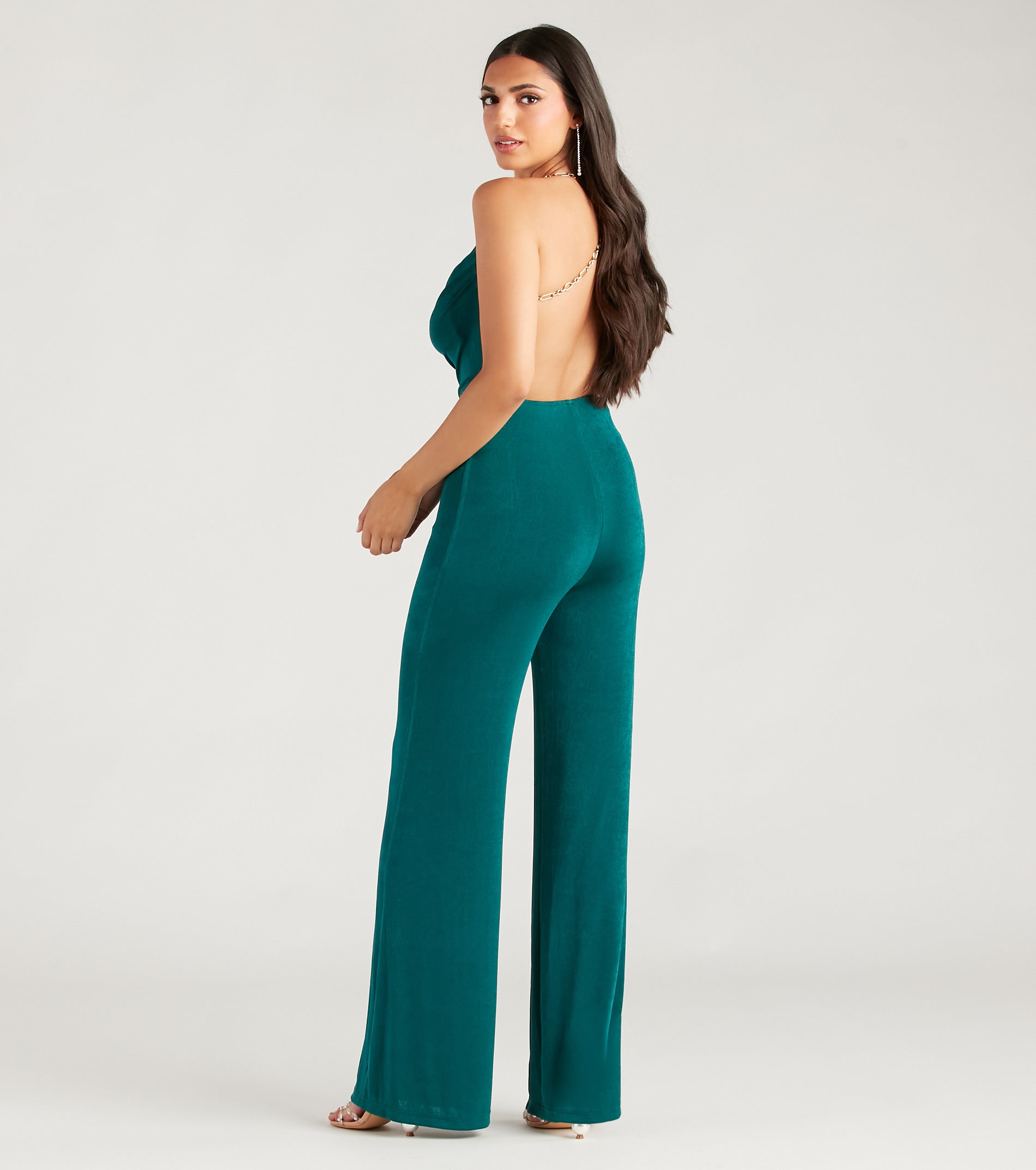 Edgy Perfection Chain Strap Cowl Neck Jumpsuit - Image 2