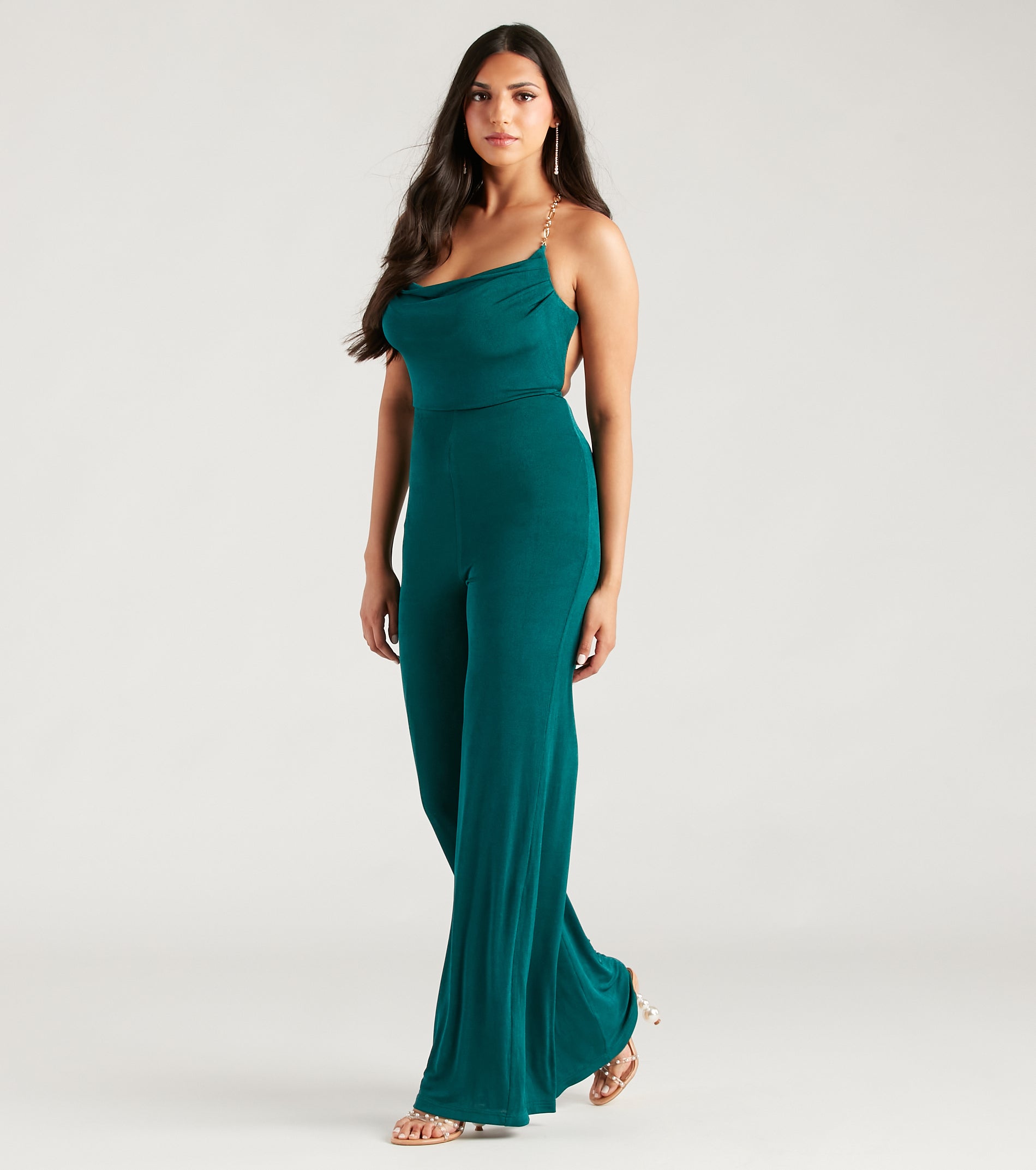 Edgy Perfection Chain Strap Cowl Neck Jumpsuit - Image 3