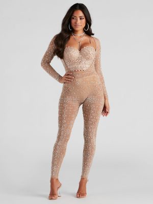 Iridescent Stunner Rhinestone-Embellished Sheer Catsuit