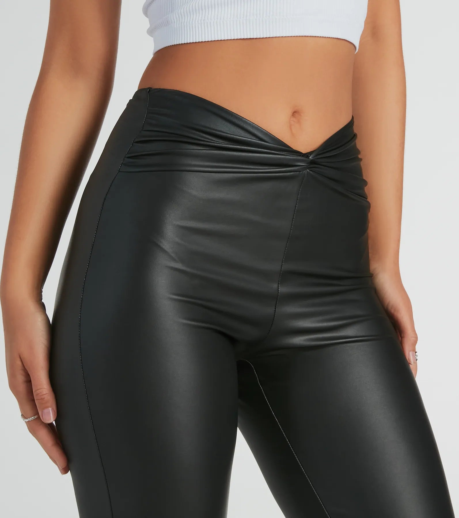 Fierce Edge Mid-Rise Flare Faux Leather Pants - Image 4