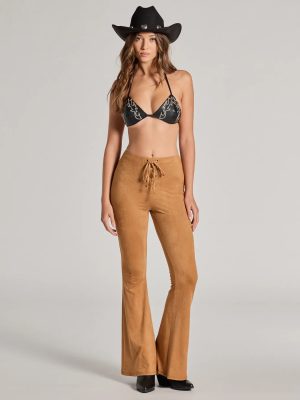 Bohemian Babe Lace-Up Faux Suede Flare Pants