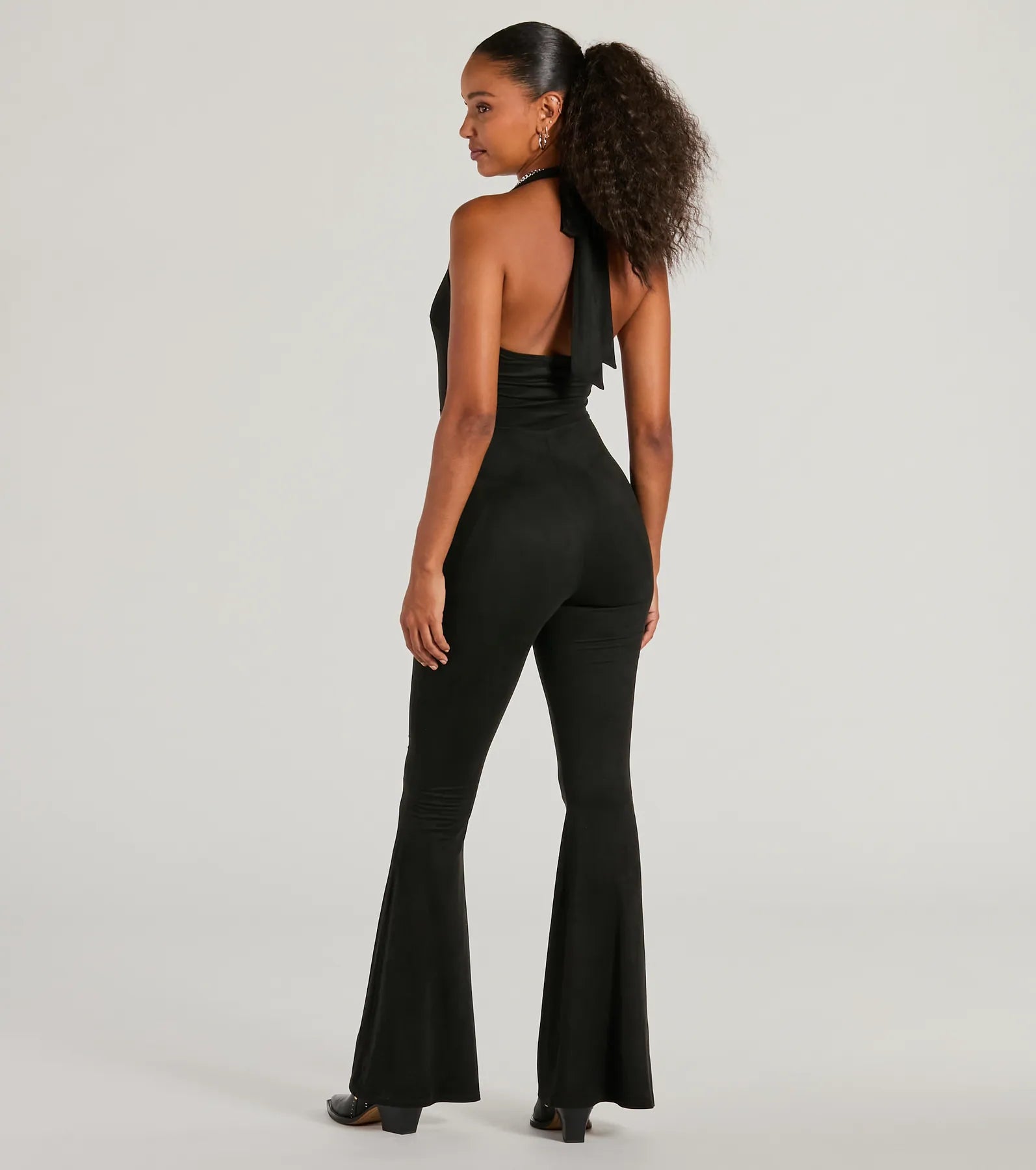Eyes On Me Lace-Up Flare Faux Suede Jumpsuit - Image 10