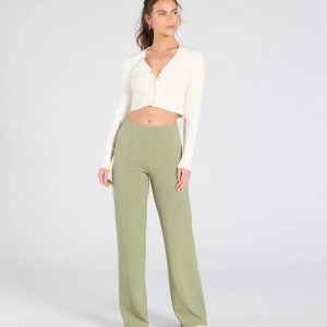 She's All Business Wide-Leg Crepe Trouser Pants