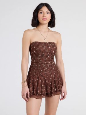 Smell The Roses Strapless Floral Lace Romper