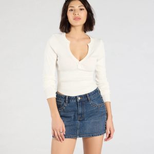 Tell Me About It Stud Mid Rise Denim Mini Skirt