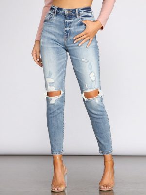 Tobi Super High Waist Destructed Mom Jeans