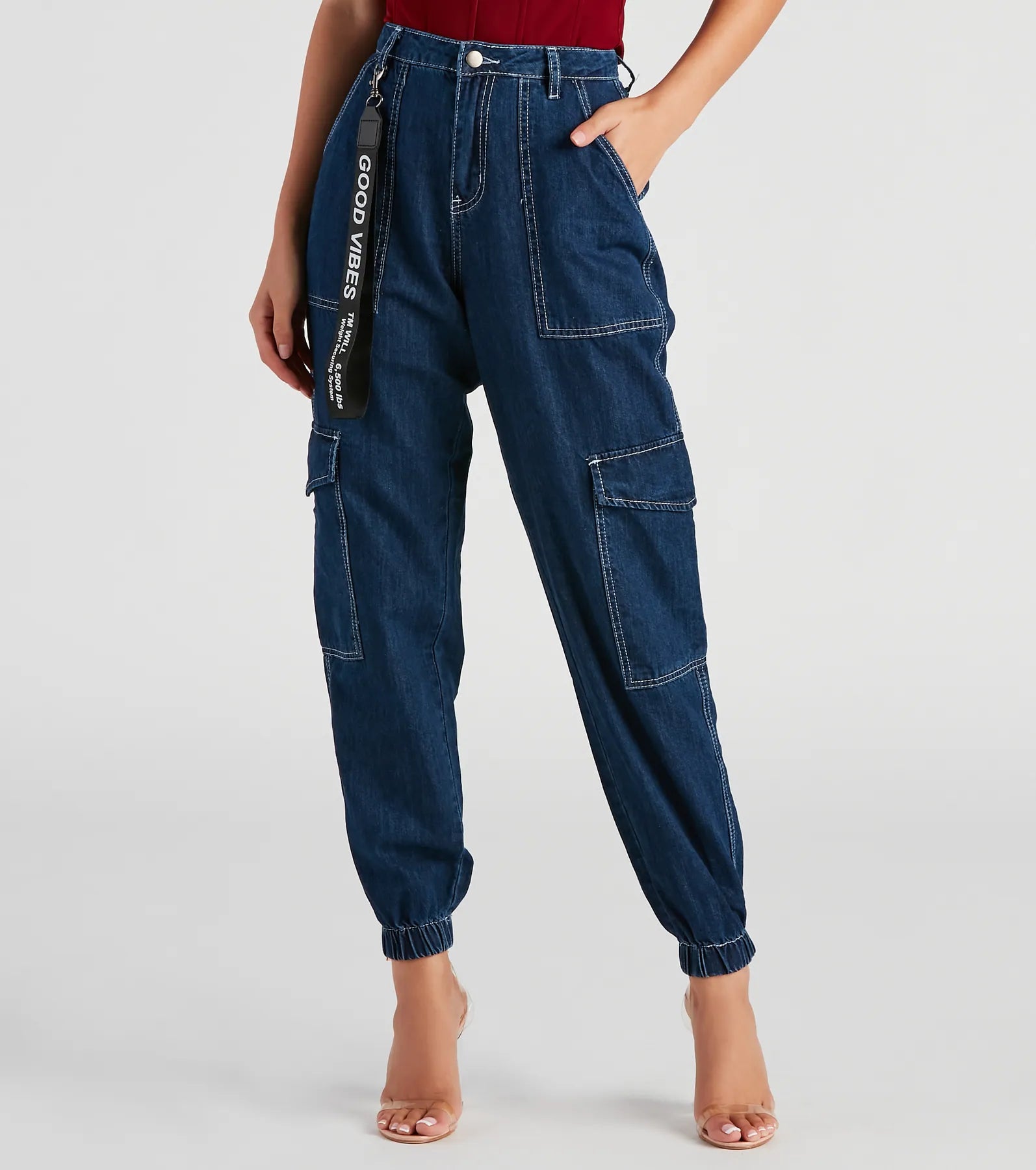 Functional Style Denim Cargo Joggers - Image 10