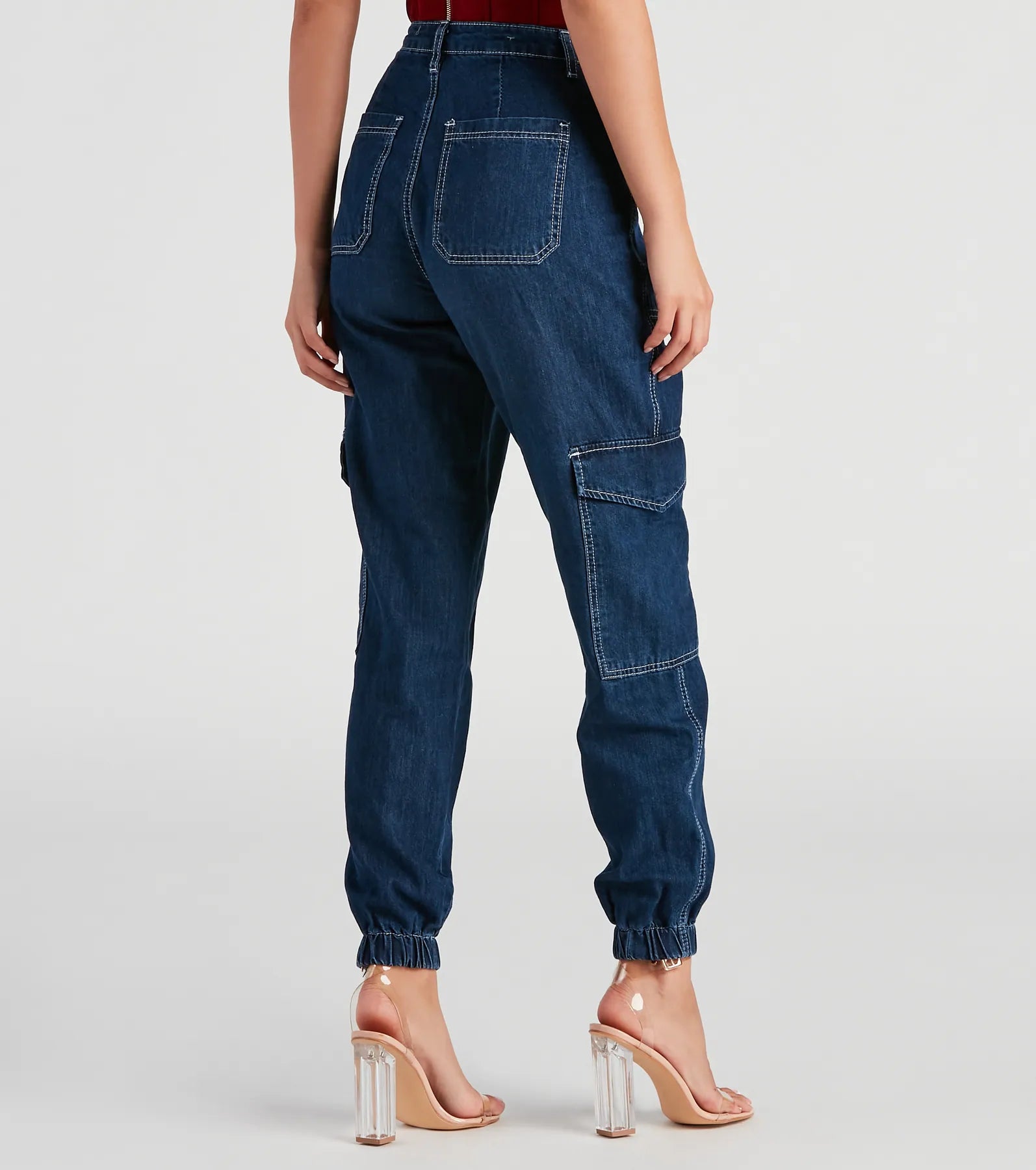 Functional Style Denim Cargo Joggers - Image 11