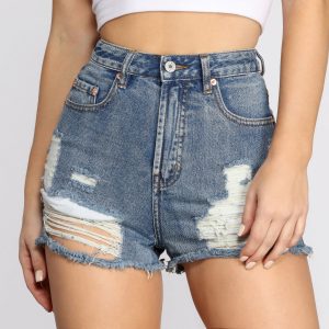 High Waist Distressed Denim Shorts